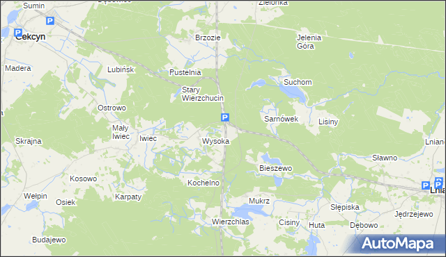 mapa Wierzchucin gmina Cekcyn, Wierzchucin gmina Cekcyn na mapie Targeo