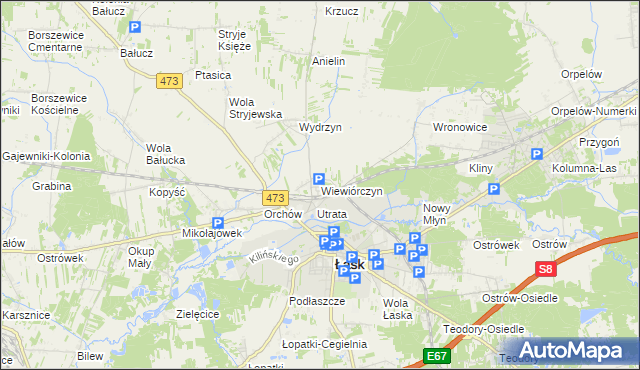 mapa Wiewiórczyn gmina Łask, Wiewiórczyn gmina Łask na mapie Targeo