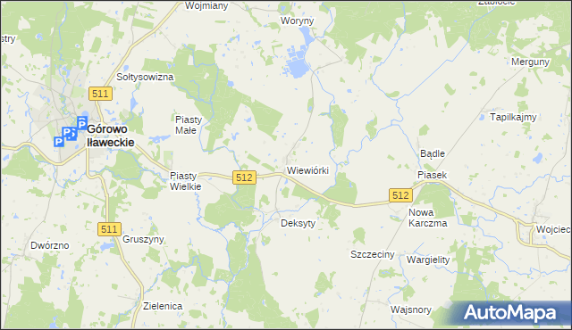 mapa Wiewiórki gmina Górowo Iławeckie, Wiewiórki gmina Górowo Iławeckie na mapie Targeo