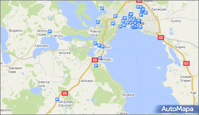 mapa Wilkasy gmina Giżycko, Wilkasy gmina Giżycko na mapie Targeo