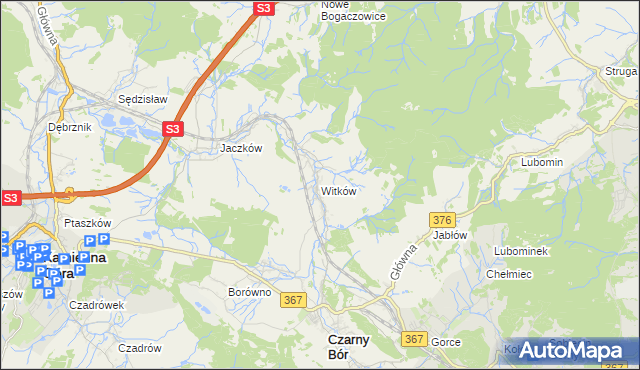 mapa Witków gmina Czarny Bór, Witków gmina Czarny Bór na mapie Targeo