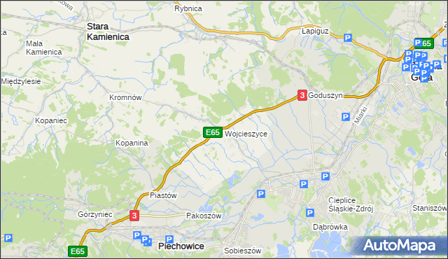 mapa Wojcieszyce gmina Stara Kamienica, Wojcieszyce gmina Stara Kamienica na mapie Targeo