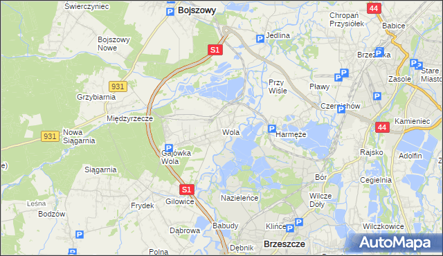 mapa Wola gmina Miedźna, Wola gmina Miedźna na mapie Targeo