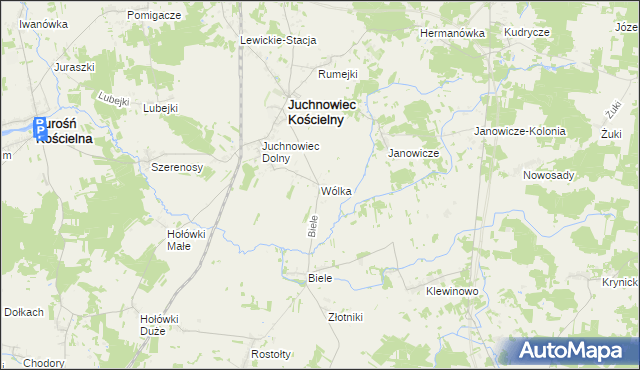 mapa Wólka gmina Juchnowiec Kościelny, Wólka gmina Juchnowiec Kościelny na mapie Targeo