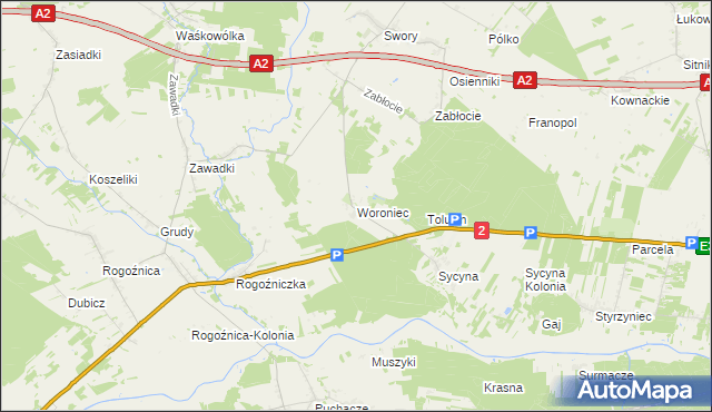 mapa Woroniec gmina Biała Podlaska, Woroniec gmina Biała Podlaska na mapie Targeo