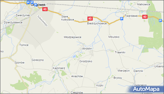mapa Wróblin, Wróblin na mapie Targeo