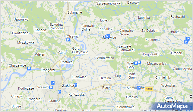 mapa Wróblowice gmina Zakliczyn, Wróblowice gmina Zakliczyn na mapie Targeo