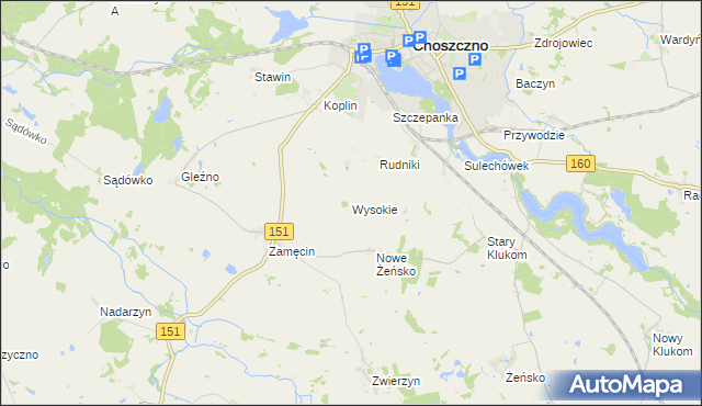 mapa Wysokie gmina Choszczno, Wysokie gmina Choszczno na mapie Targeo