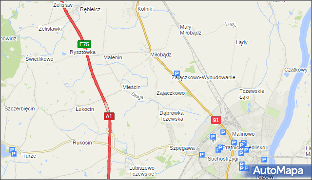 mapa Zajączkowo gmina Tczew, Zajączkowo gmina Tczew na mapie Targeo