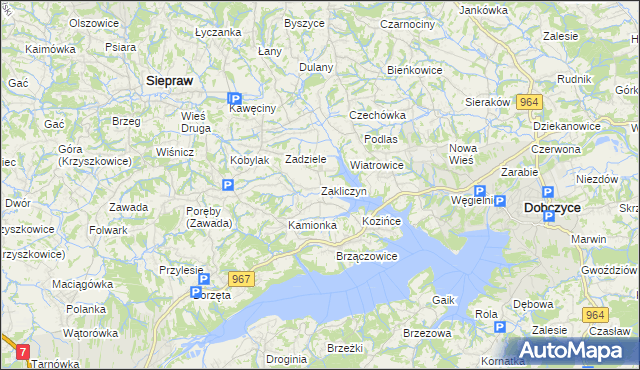 mapa Zakliczyn gmina Siepraw, Zakliczyn gmina Siepraw na mapie Targeo