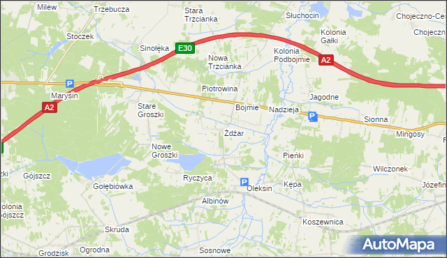 mapa Żdżar gmina Kotuń, Żdżar gmina Kotuń na mapie Targeo