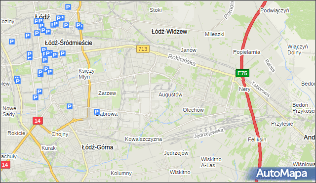 mapa Augustów gmina Łódź, Augustów gmina Łódź na mapie Targeo