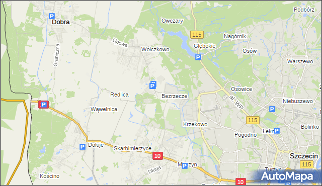 mapa Bezrzecze, Bezrzecze na mapie Targeo