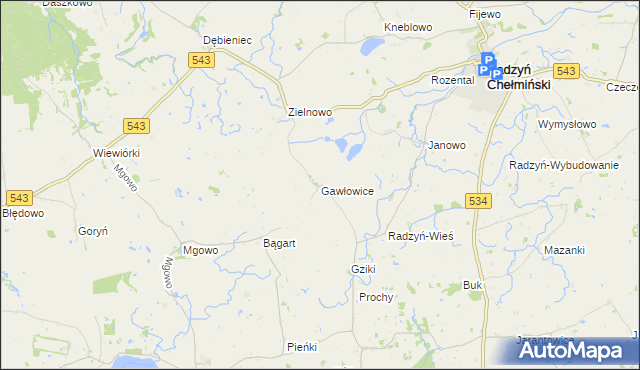 mapa Gawłowice gmina Radzyń Chełmiński, Gawłowice gmina Radzyń Chełmiński na mapie Targeo