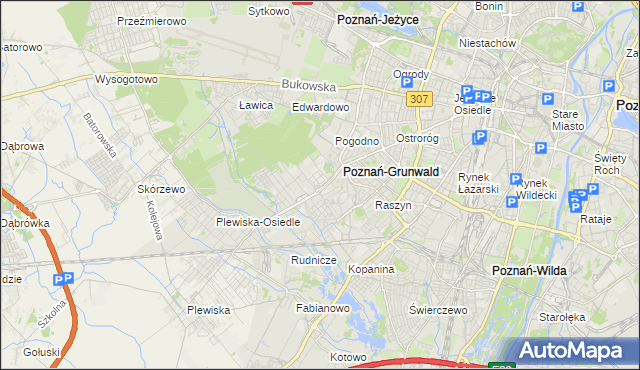 mapa Grunwald gmina Poznań, Grunwald gmina Poznań na mapie Targeo