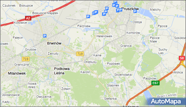 mapa Kanie gmina Brwinów, Kanie gmina Brwinów na mapie Targeo
