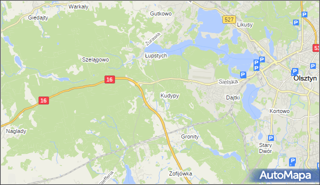mapa Kudypy gmina Gietrzwałd, Kudypy gmina Gietrzwałd na mapie Targeo
