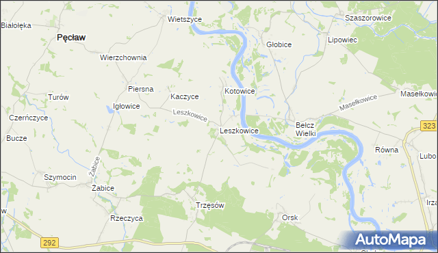 mapa Leszkowice gmina Pęcław, Leszkowice gmina Pęcław na mapie Targeo