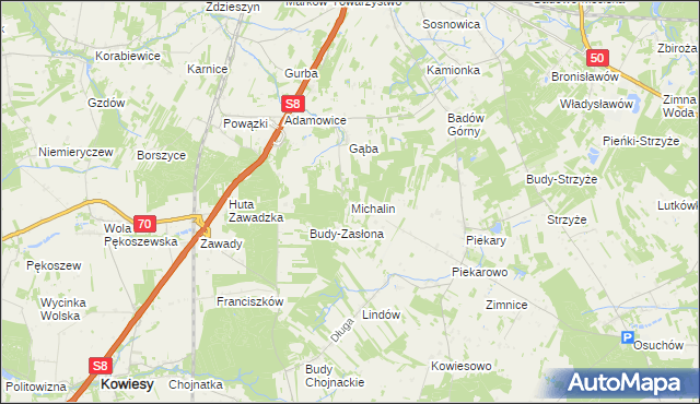 mapa Michalin gmina Mszczonów, Michalin gmina Mszczonów na mapie Targeo