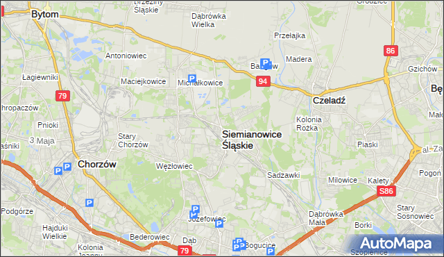 mapa Siemianowice Śląskie, Siemianowice Śląskie na mapie Targeo