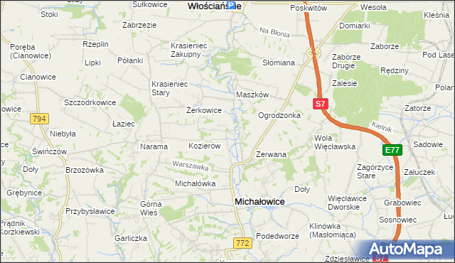 mapa Wilczkowice gmina Michałowice, Wilczkowice gmina Michałowice na mapie Targeo