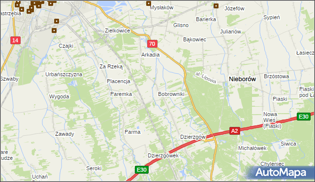 mapa Bobrowniki gmina Nieborów, Bobrowniki gmina Nieborów na mapie Targeo