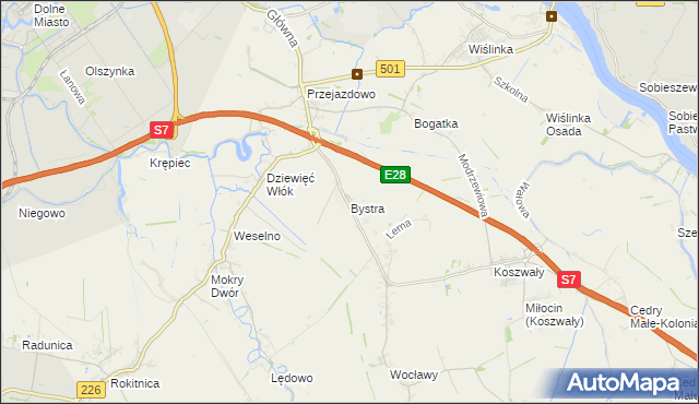 mapa Bystra gmina Pruszcz Gdański, Bystra gmina Pruszcz Gdański na mapie Targeo