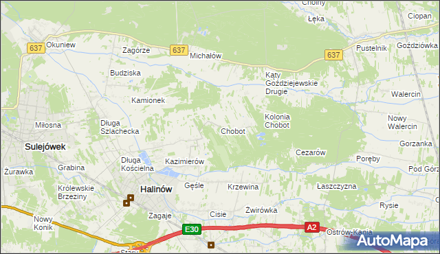 mapa Chobot gmina Halinów, Chobot gmina Halinów na mapie Targeo