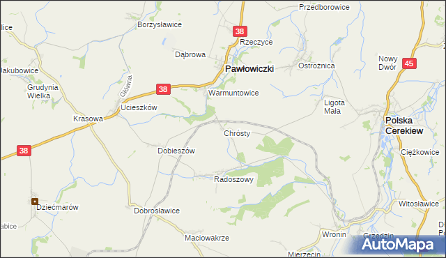 mapa Chrósty gmina Pawłowiczki, Chrósty gmina Pawłowiczki na mapie Targeo