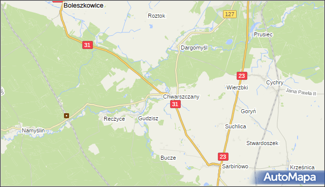 mapa Chwarszczany, Chwarszczany na mapie Targeo