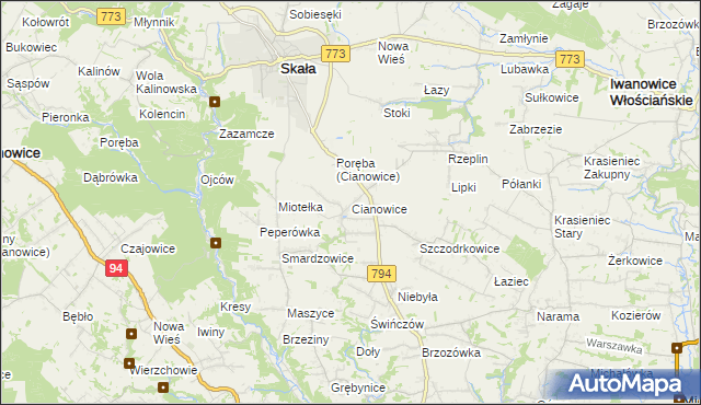 mapa Cianowice, Cianowice na mapie Targeo