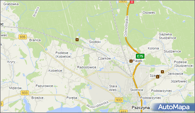 mapa Czarków gmina Pszczyna, Czarków gmina Pszczyna na mapie Targeo