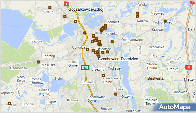 mapa Czechowic-Dziedzic, Czechowice-Dziedzice na mapie Targeo