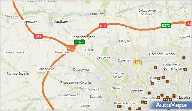 mapa Dębówka gmina Jastków, Dębówka gmina Jastków na mapie Targeo