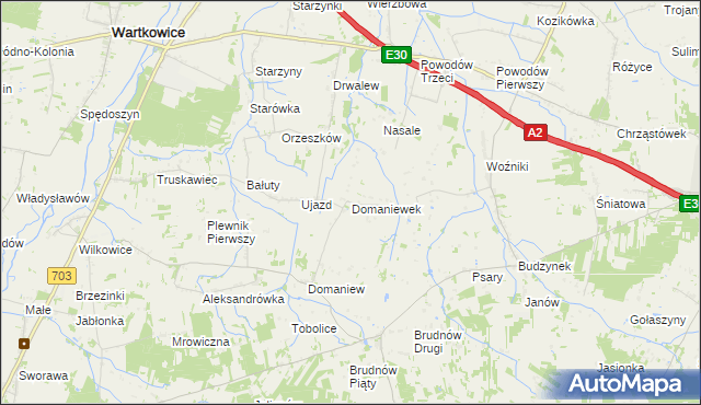 mapa Domaniewek gmina Dalików, Domaniewek gmina Dalików na mapie Targeo