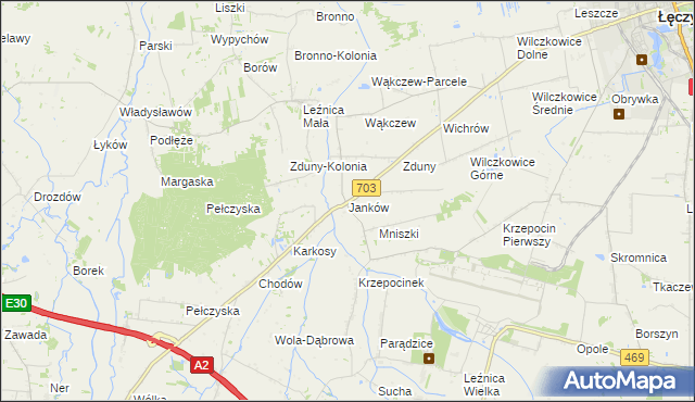 mapa Janków gmina Łęczyca, Janków gmina Łęczyca na mapie Targeo