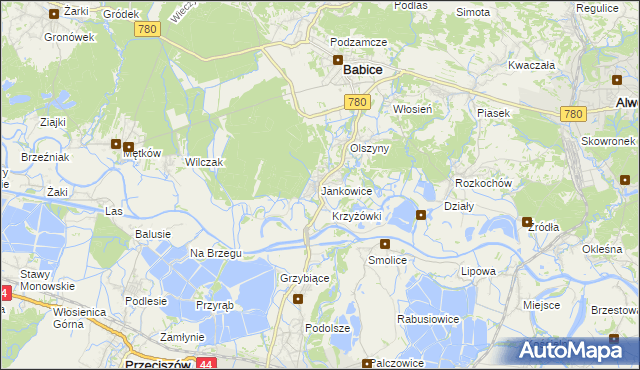 mapa Jankowice gmina Babice, Jankowice gmina Babice na mapie Targeo