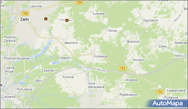 mapa Kotowice gmina Żarki, Kotowice gmina Żarki na mapie Targeo