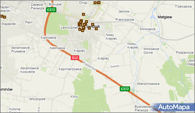 mapa Krępiec gmina Mełgiew, Krępiec gmina Mełgiew na mapie Targeo