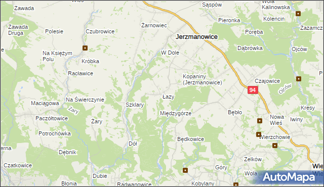mapa Łazy gmina Jerzmanowice-Przeginia, Łazy gmina Jerzmanowice-Przeginia na mapie Targeo