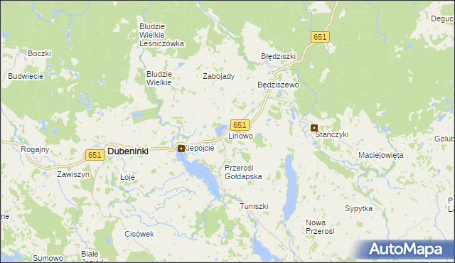 mapa Linowo gmina Dubeninki, Linowo gmina Dubeninki na mapie Targeo