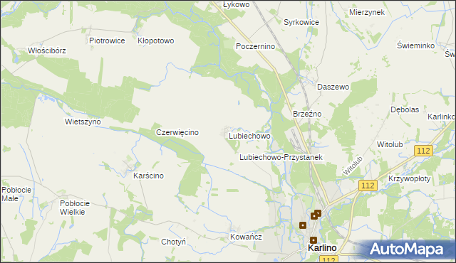 mapa Lubiechowo gmina Karlino, Lubiechowo gmina Karlino na mapie Targeo