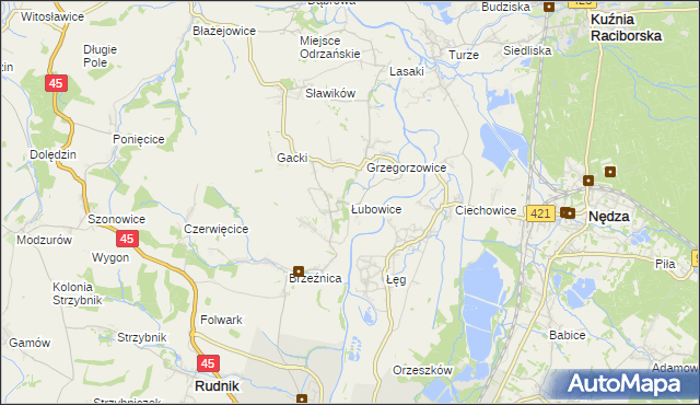 mapa Łubowice gmina Rudnik, Łubowice gmina Rudnik na mapie Targeo