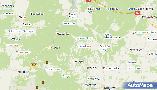 mapa Ludwinów gmina Niegowa, Ludwinów gmina Niegowa na mapie Targeo