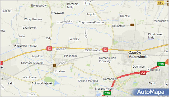 mapa Michałówek gmina Ożarów Mazowiecki, Michałówek gmina Ożarów Mazowiecki na mapie Targeo