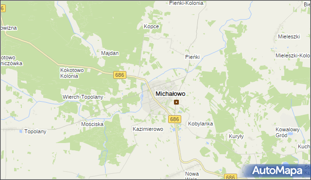 mapa Michałowo powiat białostocki, Michałowo powiat białostocki na mapie Targeo