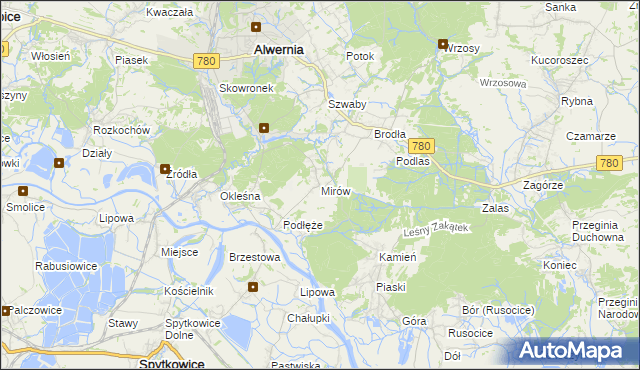 mapa Mirów gmina Alwernia, Mirów gmina Alwernia na mapie Targeo