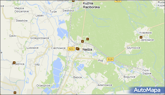 mapa Nędza powiat raciborski, Nędza powiat raciborski na mapie Targeo