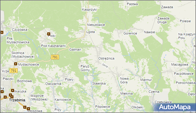 mapa Ostrężnica, Ostrężnica na mapie Targeo