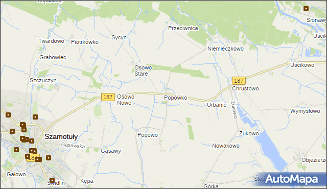 mapa Popówko gmina Oborniki, Popówko gmina Oborniki na mapie Targeo